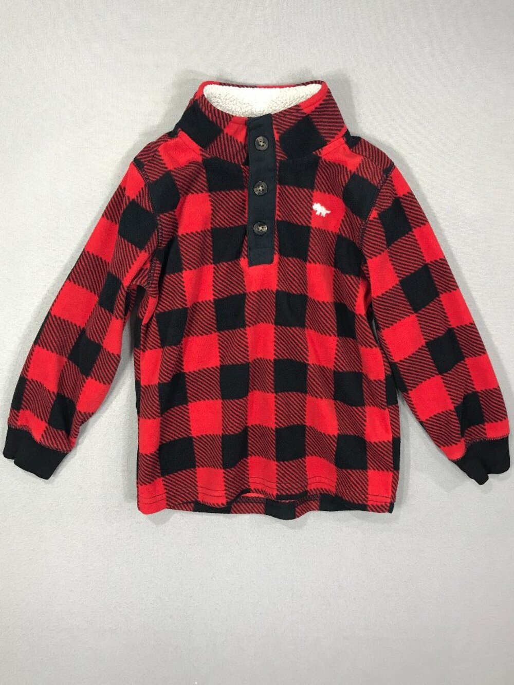 Carter's Sweater Boys 4T Red Black Buffalo Plaid Logo Fleece Pullover Button LS
